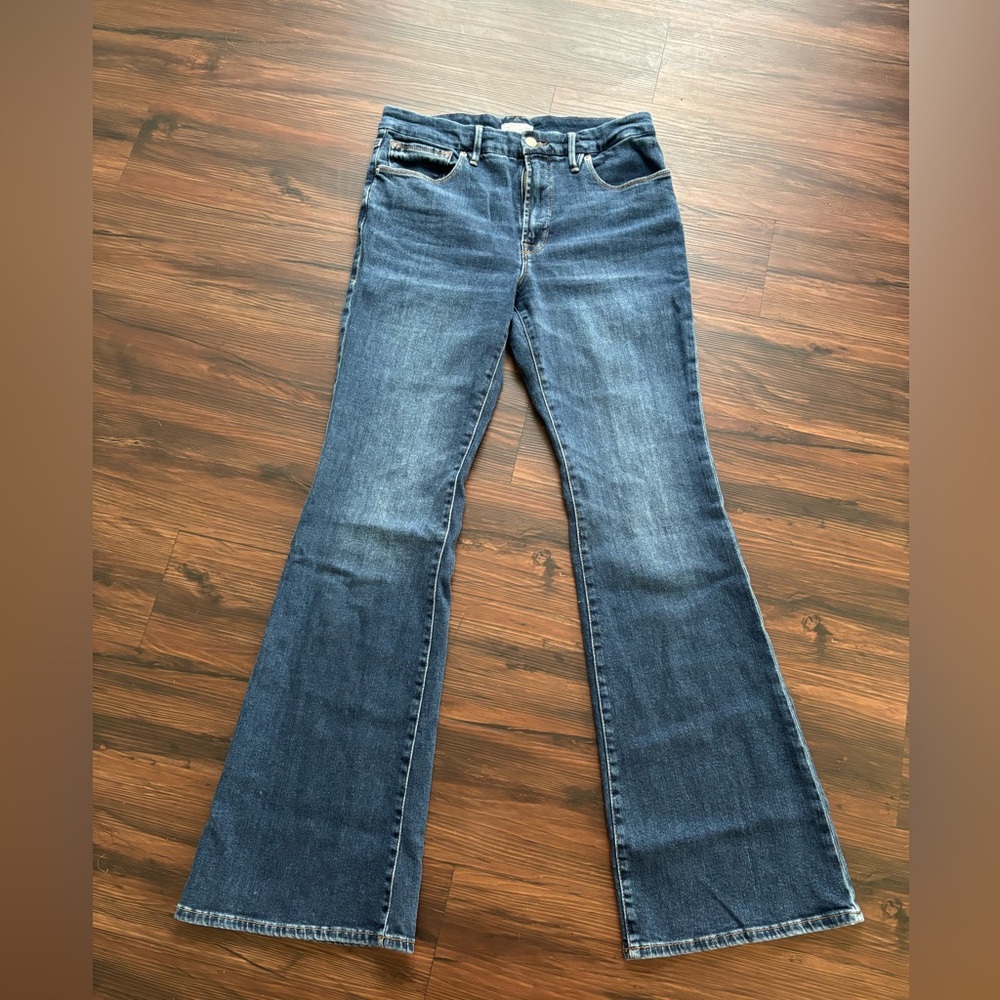 Good American Women’s High Rise Bootcut Flare Jeans Dark Wash Stretch Denim Y2K - Picture 6 of 13